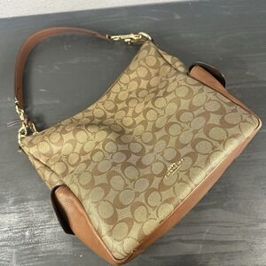 Coach Pennie Khaki Redwood Signature Coated Canvas Shoulder Handbag C1523